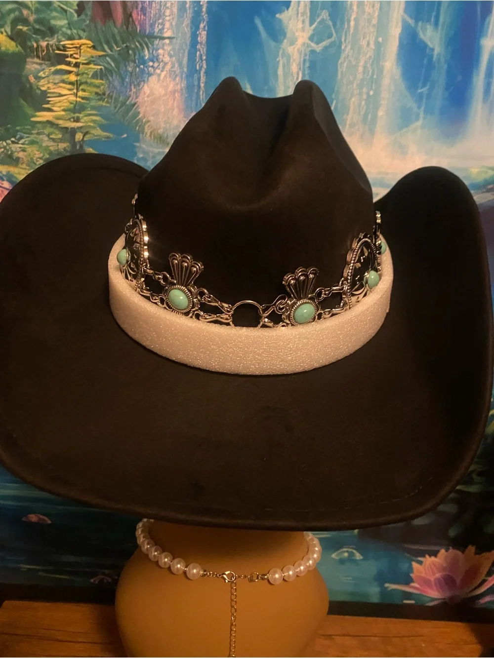 NEW Black Western Cowboy Hat with Turquoise-Style Concho Band 🤠🖤